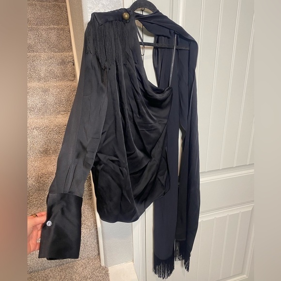 MONSE Regalia Scarf Blouse black fringe - Picture 8 of 11